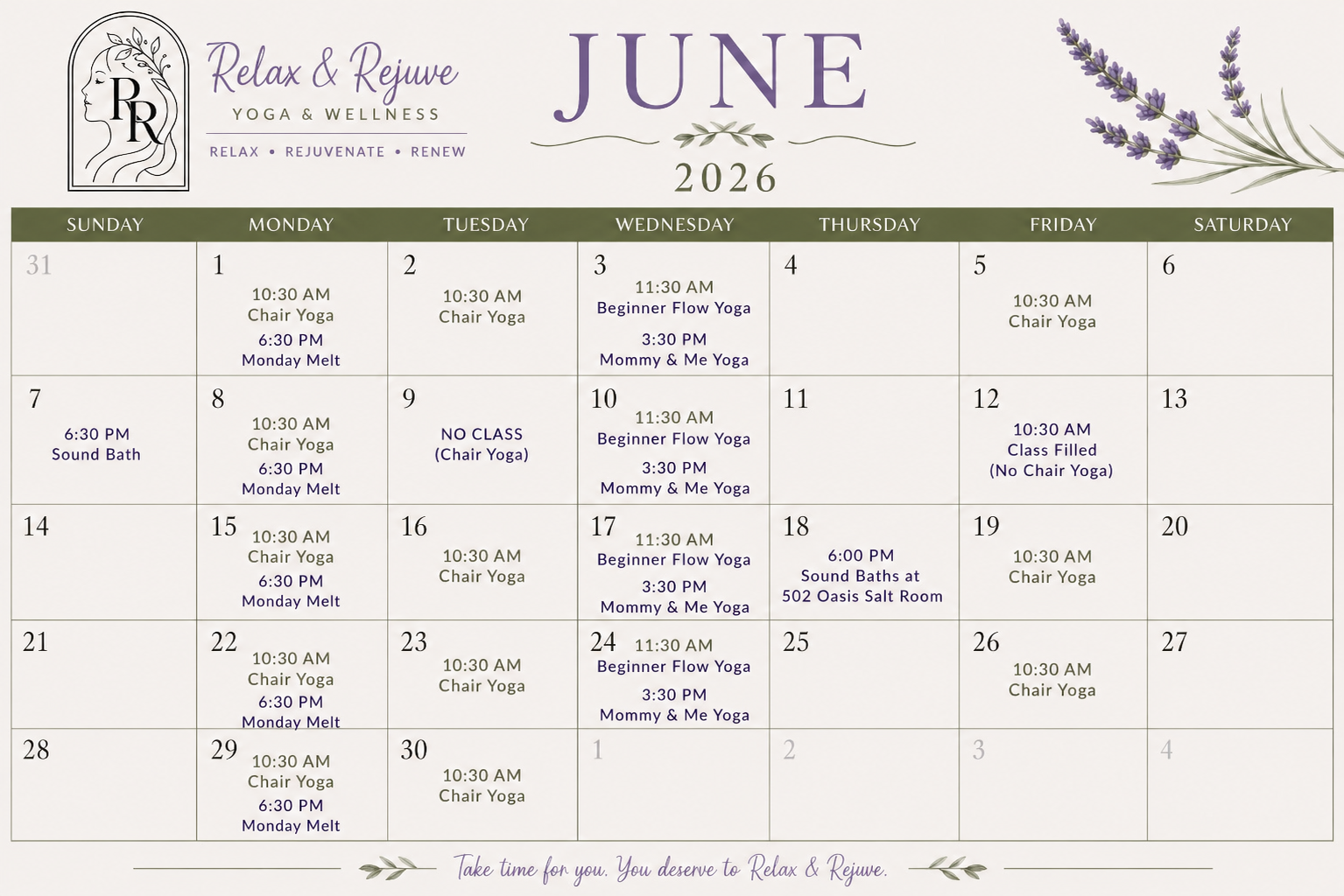 June Class Calendar